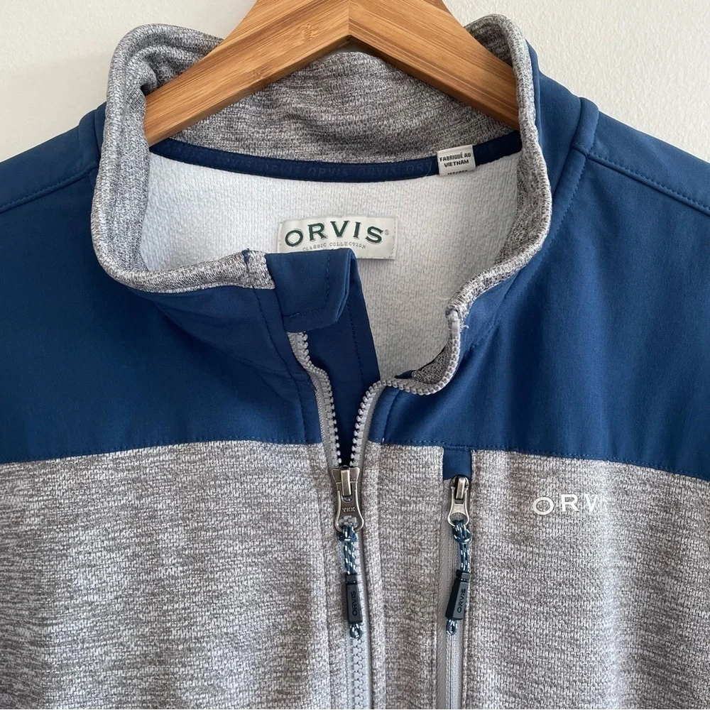 Orvis Men's Full Zip Up Jacket Blue/Heather Gray Size XXL